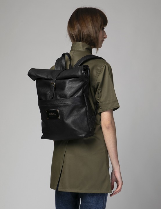 LEATHER ROLL BACKPACK BLACK
